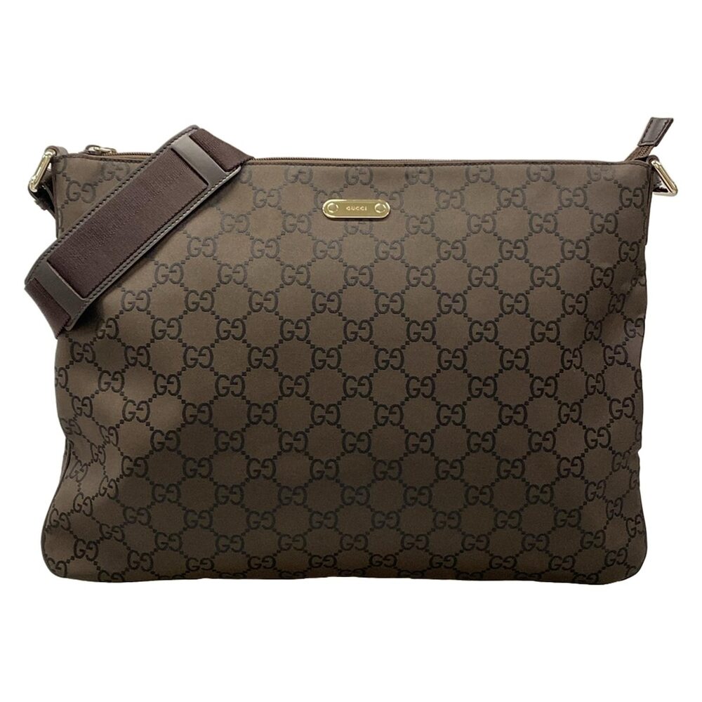 Gucci GG Shoulder Bag 190628 Dark Brown Black Nylon Jacquard Leather